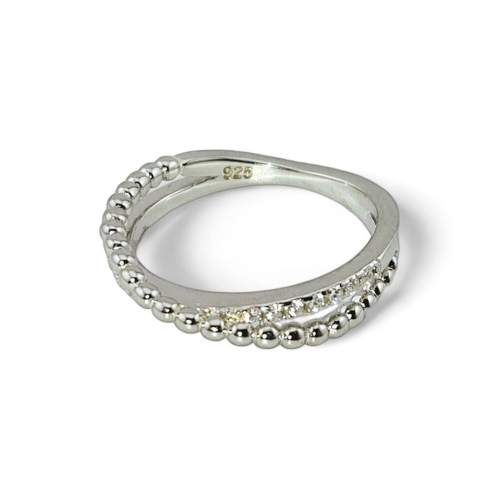 Sterling Silver 925 Overlap Beads CZ Ring - Picture 5 of 5